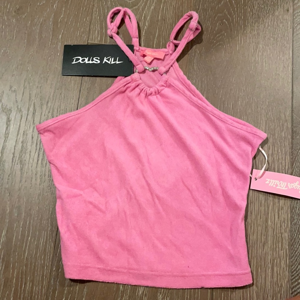 Dolls kill pink 2000s tank. Terry cloth